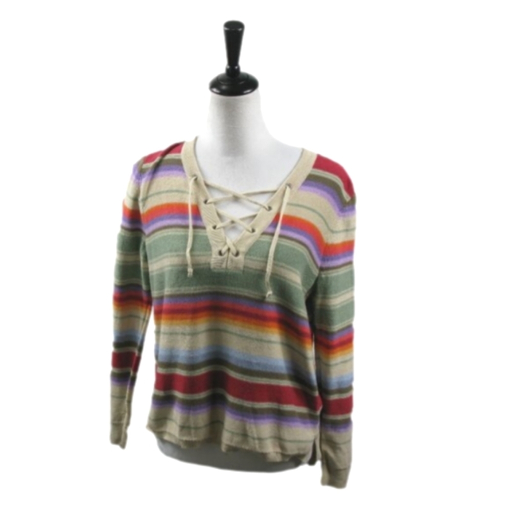 Chaps Colorful Striped Tie Front Sweater Size PM